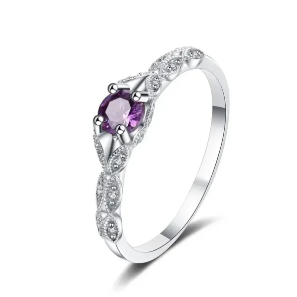 Sterling Silver Light Luxury Style Amethyst Zirconia Women's Ring in Europe and America Simple Fashion Gem Temperament Ring - Image 3