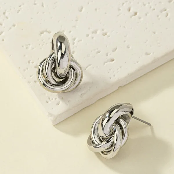 Gold SIlver Color Knot Hoop Earring for Women Fashion Shiny Plating Trendy Twist Stud Earring Stud Cute Daily Wear Jewelry - Image 5