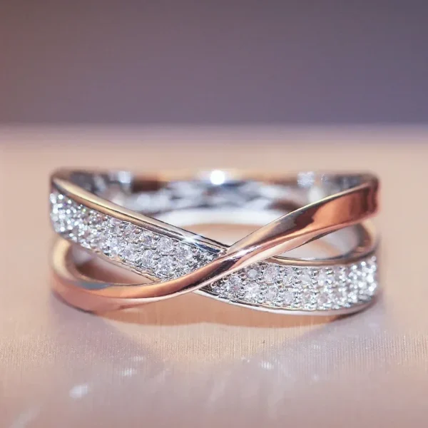 New Fashion Wedding Ring for Women Luxury Rose Gold Color Double Ring Row Square Zircon Stainless Steel Finger Rings Jewelry - Image 5