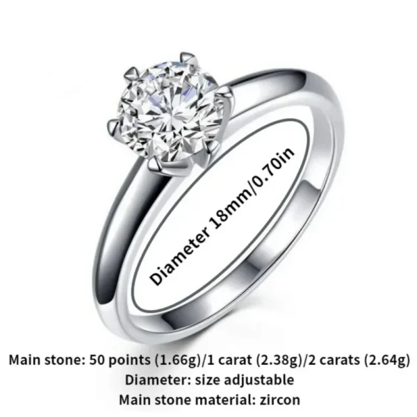 New Exquisite And Never-Fading Luxury Classic Ring Single Stone 50 Points/1 Carat/2 Carat Zirconia Open Ring For Women Jewelry - Image 5