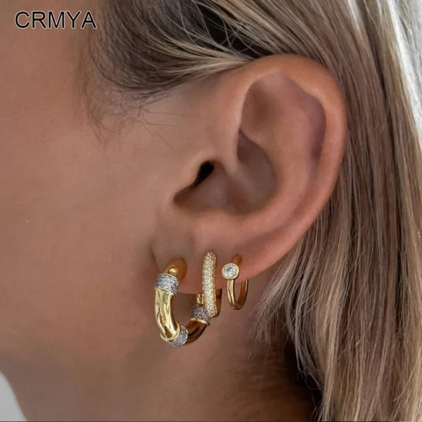 crmya gold plated hoop earrings for women classic cubic zirconia piercing women's big hoop earrings set 2022 jewelry wholesale